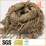 100% Acrylic Fashion Brown Warp Knitted Neck Scarf with Fringe