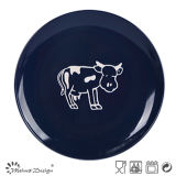 Simple Glazing Silk Screen Cute Cow Dinner Plate