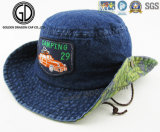 Cowboy Style Denim Rope Bucket Hat with Customized Embroidery Badge