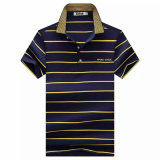 OEM Short Sleeve CVC Yarn Dyed Stripe Polo Shirt