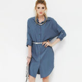 Pure Color Loose Long-Sleeved Shirt Dress