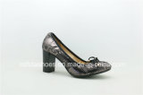 Shiny Design Chunky Heel Leather Ladies Shoes with Elastic