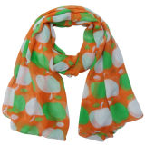 Lady Fashion Polyester Voile Apple Printed Scarf (YKY4215)