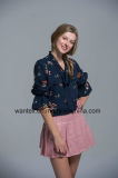 Ladies Blouse 100% Polyester Fashion Shirt Fashion Top Spring Autumn Stripepagoda Sleeve Girl