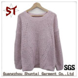 Ladies Fashion Casual Pure Color Pullover Knit Sweater