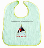 China Factory OEM Produce Custom Embroidery Cotton Soft Light Green Knit Baby Feeder Bib