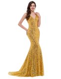 Sleeveless Evening Dress Vneck Long Gold Evening Gown