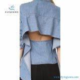 Fashionable Miss Back Long Sleeve Denim Shirt with Light blue by Fly Jeans