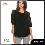 Embroidery Knitted Boat Neck Blouse