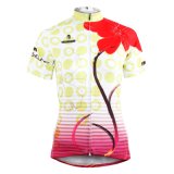 Simple Red Flower Patterned Summer Short Sleeve Cycling Shirts Women's Cycling Jerseys Breathable Row of Han Sport Outdoor