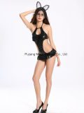 Ladies Sexy Halter PU Erotic Teddy with Microskirt 8004