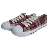 Breathable Soft Red/Beige Check Plimsoll Canvas Shoes with Rubber Toe