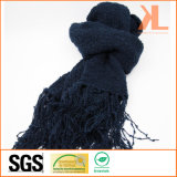 Acrylic Fashion Winter Warm Navy Knitted Scarf with Fringe