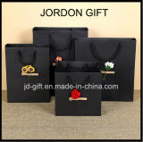 Low Cost Customized Made Printed High Quality Matte Black Luxury Paper Shopping Bag with Dry Flower