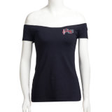 Custom T Shirt Embroideries Black off Shoulder Summer Top