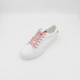 White PU Women Leisure Shoes with Vulcanized Outsole