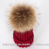 Knitted Winter Hat with Cheap Fur POM POM Hat