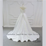off-Shoulder with Wide Belt Satin Bridal Dress