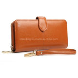 Fashion Waxy Long Style Clutch Bag Ladies PU Leather Purse with 12 Card Slots 2 Window One Zipper Purse