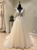 Long Sleeve Beading Lace Evening Bridal Wedding Dresses