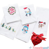 Christmas White Embroidered Cotton Tea Towel