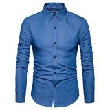 Men's Casual Slim Fit Demin Dress Shirt with Pocket
