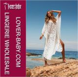 Woman Long White Crocheted Summer Beach Wear Dress (L38231)