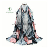 New Design Shawl Printed Butterfly Satin Silk Fashion Lady Scarf