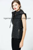 Hooded Winter Zipper Women Leather Vest Popular Design Women Waistcoat with Pockets