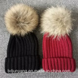 POM Fur Ball Knitted Hat for Gilrs