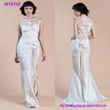 Golden Lace Appliques Sleeveless Transparent Back Ivory Wedding Dresses