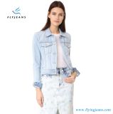 Shrunken Jeans Jackets Women Super-Soft Denim Short Coat with Fold-Over Collar