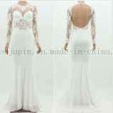Mermaid Backless Lace Bridal Evening Wedding Gown Dress with Sleeve