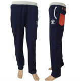 Men's Blue Sport Cotton Polyester Trousers with Logo