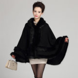 Lady Fashion Hooded Acrylic Knitted Fur Winter Shawl (YKY4467)