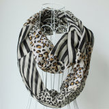 Lady Fashion Leopard Printed Polyester Voile Infinity Scarf (YKY1103)