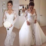 Sheer Long Sleeves Bridal Ball Gown Panel Train Beading Arabic Wedding Dress G1725