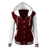Manufacturer Wholesale Women's Long Sleeves Stylish Color Contrast Burgundy Ivory Hoodie Jacket