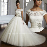 Empire Boat Neckline Bridal Gown Cap Sleeve Wedding Dresses