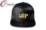 Black PU Leather Snapback Cap with Metal Patch VIP