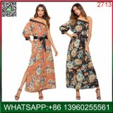 China Manufacturer Wholesale Women Floral Print Long Dress for Summer