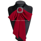Women Crystal Boutonniere Flower Long Bow Tie Jabot Neck Cravat Brooch Pin (J04)