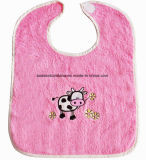 China Factory Produce Custom Logo Embroidered Knit Cotton Terry Pink Baby Drooler Bib