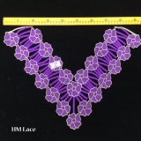 47*40cm DIY Crafts Purple Floral Embroidered Lace Crochet Collar Applique with Gold Embroidery Hme914