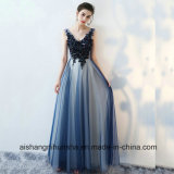 Sexy V-Neck Tulle Appliques Lace-up Prom Dress Floor-Length Evening Dress