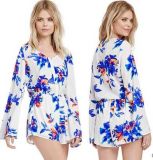 OEM Long Sleeve Playsuit Sexy Women Romper and Ladies 100% Chiffon Jumpsuite