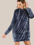 2017 Wholesale New Fashion Drop Shoulder Pocket Front Hoodie Dress