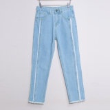 Light Blue High Waist Jeans with Special Design for Lady (HDLJ0034-17)