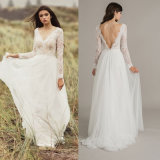 Long Sleeves Bridal Dress Lace Hi-Low Beach Country Garden Wedding Gown H14723