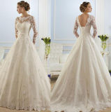 Elegant Lace Belt Long Full Sleeves Bridal Dress